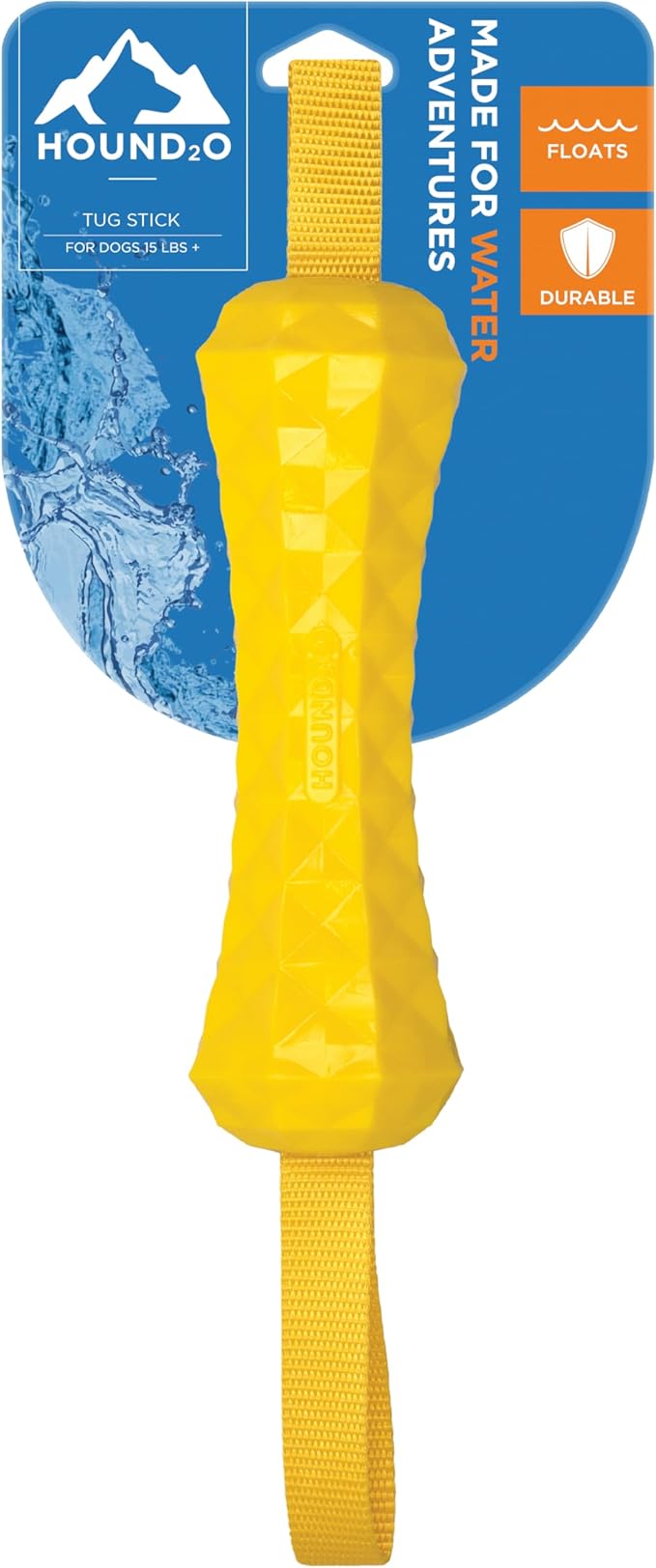 Playology HOUND2O Dog Toys | Tug Stick Floating Outdoor Toy for Dogs | Bright Yellow Fetch Toy for Tug of War