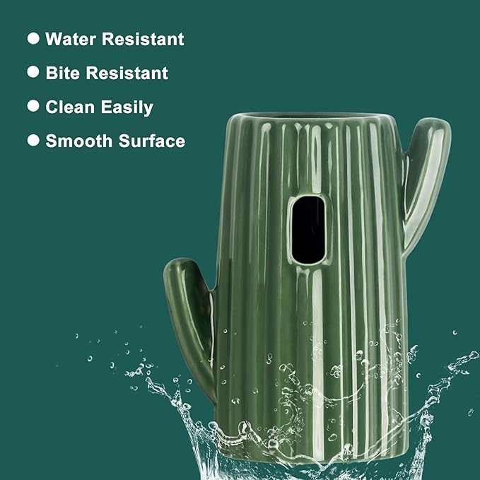 BUCATSTATE Cactus Ceramic Leakproof Hamster Water Bottle Gerbils Water Bottles with Holder Water Feeder for Small Animals (Green)