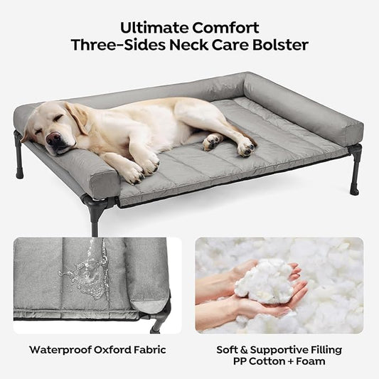 Veehoo Cooling Elevated Dog Bed Add Removable Waterproof Bolster Cushion Mat, Raised Pet Cot with Breathable Teslin Mesh, No-Slip Feet, Dog Couch Bed for Indoor Outdoor, 32x25inches, Grey, CWC2331B