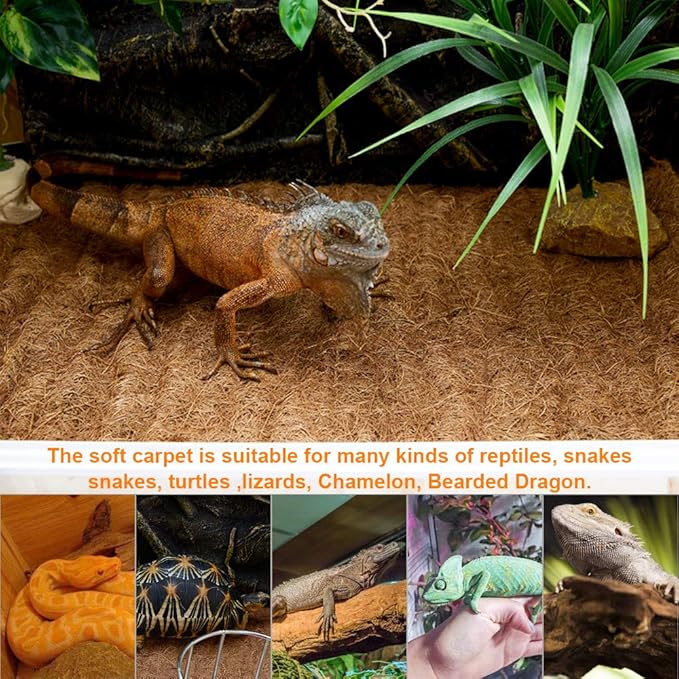 1 Pcs Reptile Carpet - 15.7" x 39.4" Natural Coconut Fiber Mat for Tortoise Bedding, Pet Terrarium Liner for Lizard, Turtle, Snake, Bearded Dragon, Gecko
