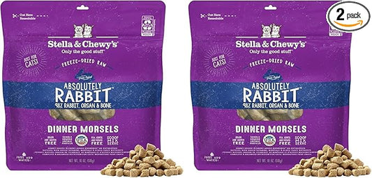 Stella & Chewy's Freeze-Dried Raw Cat Dinner Morsels - Premium Rabbit Recipe with 98% Responsibly-Sourced Meat & Organs - Natural Grain-Free Cat & Kitten Food - Made in USA - 18oz (Pack of 2)