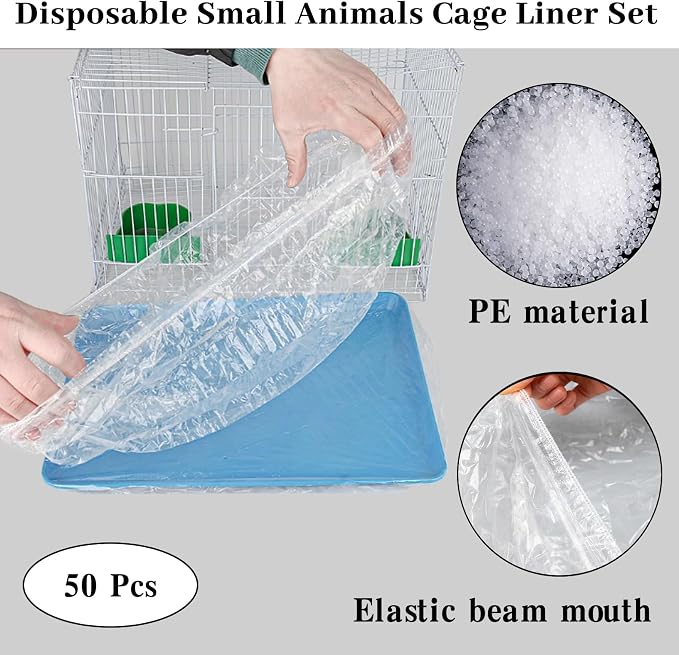 BNOSDM 100 PCS Rabbit Cage Liners Disposable Guinea Pig Cage Liner Hamster Tray Liner Plastic Small Animals Bedding Waste & Litter Pan Bag Universal Toilet Film for Bunny Hedgehog Ferret Rat