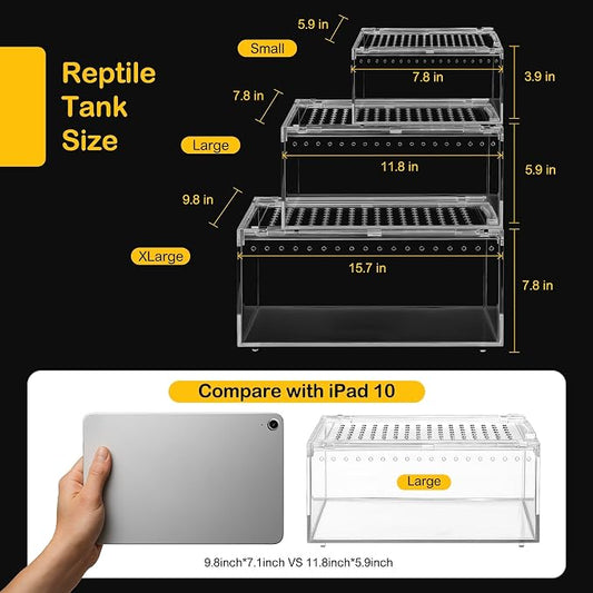 Reptile PC Tank,Escape Proof Magnetic Lid Tarantula Enclosure Small | Easy Clean Seamless Base Hermit Crab Habitat,Stackable Isopod Terrarium,Cross Ventilation Spider Starter Cage,Frog Container