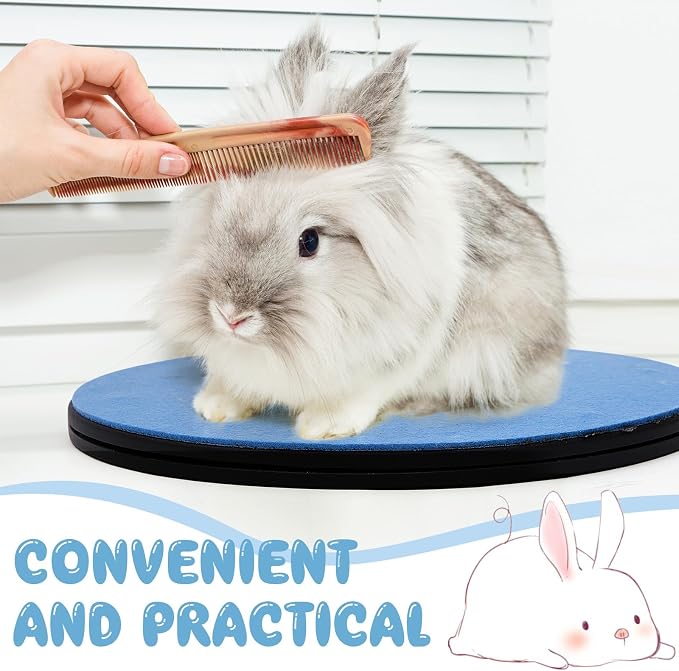 AceOrbit 12 Inch Rotating Rabbit Grooming Table with Blue Non Slip Felt Mat Small Animal Grooming Kit for Bunny Guinea Pig Chinchilla Ferret Hedgehog Gerbil Cat Supplies