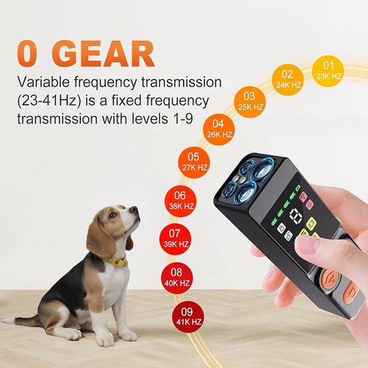 Dog bark deterrent device, bark stop device with a range of up to 50 feet, dog training ultrasonic device, portable anti barking tool, rechargeable anti barking device for indoor and outdoor (Black)