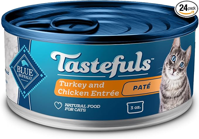 Blue Buffalo Tastefuls Wet Cat Food Paté, Made with Natural Ingredients | Turkey and Chicken Entrée, 3-oz. Cans (24 Count)