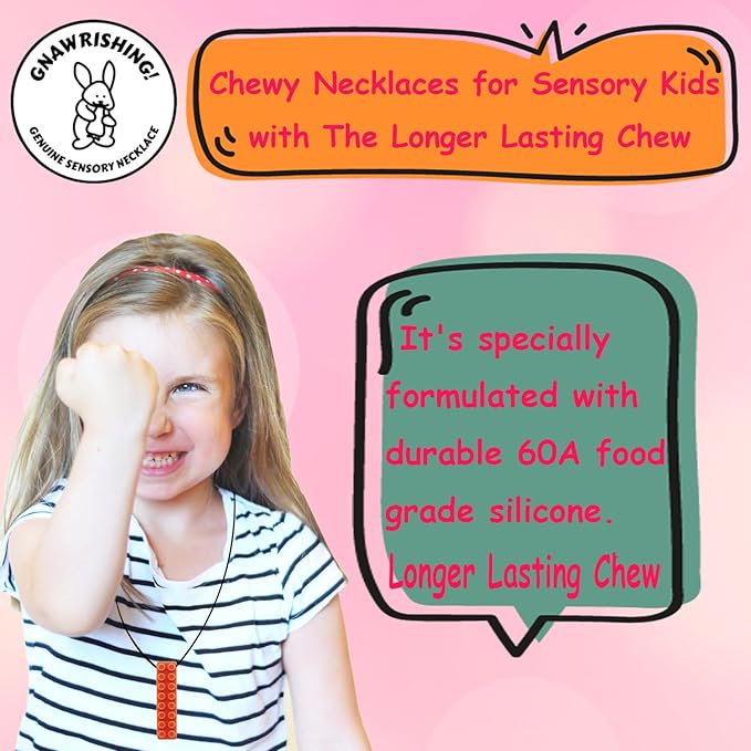 Chew Necklace by GNAWRISHING - 8-Pack (Building Block)- for Autistic, ADHD, SPD, Oral Motor Children, Kids (Tough, Long-Lasting)