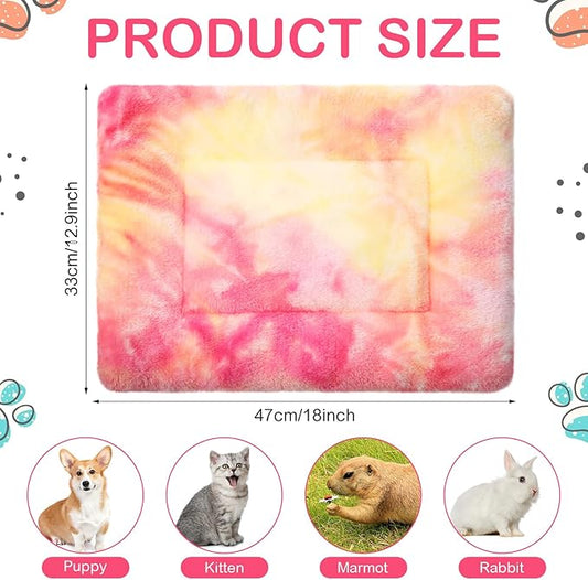 Haull 4 Pcs Waterproof Guinea Pig Bedding Guinea Pig Bed Plush Cage Liners Soft Rabbit Dog Crate Pad Cat Mat Reversible Cozy Animal Pee Pad Hamster Bunny Mat Accessory(Tie Dyed,13 x 18.5 Inch)