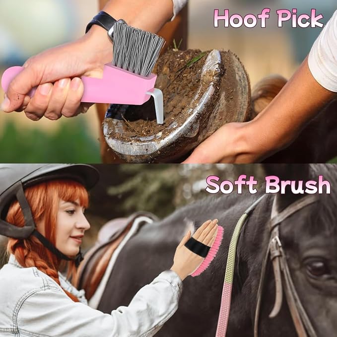 Horse Grooming Kit 12PCS, Horse Brushes for Grooming Supplies with Tote Bag, Horses Tack Brush Set for Effective Grooming and Cleaning, Gift for Horse Riders Beginners