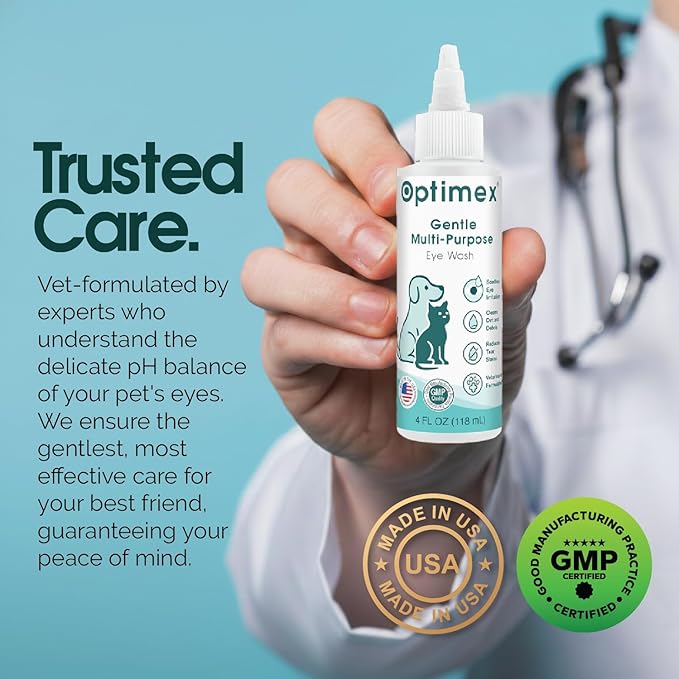 Gentle Multi-Purpose Eye Wash for Dogs & Cats (4 fl oz) Helps with Eye Infections, Redness, Irritation, Tear Stains, Discharge, Pink Eye, Conjunctivitis & Dry Eye Relief Vet Formulated