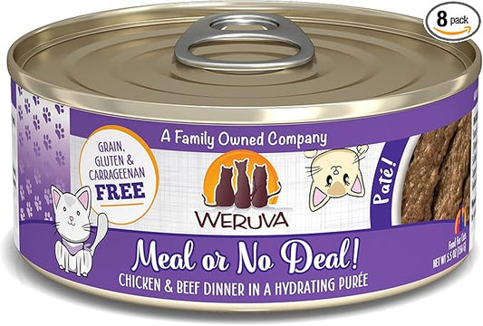 Weruva Wet Cat Food, Meal or No Deal with Chicken and Beef Pate, 5.5oz Can, Pack of 8