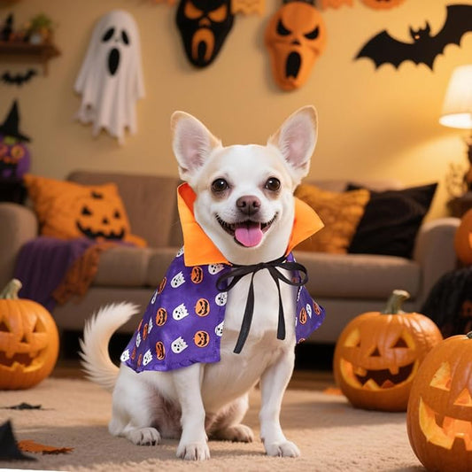 NAMSAN Cat Halloween Costumes, Wizard Cloak Vampire Cat Apparel, Small Dogs Witch Clothes Cosplay Outfit for Halloween Themed Party, Purple