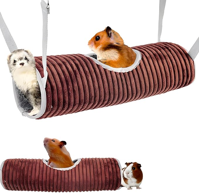 Ferret Rat Hammock Hamster Hanging Tunnels Tubes for Cage - Soft Guinea Pig Hideout Bed, Chinchilla Hammock for Small animals,GuineaPig,Ferret, Kitten,Squirrel,Chinchilla,Rat,Parrot (Tunnel-Brown)