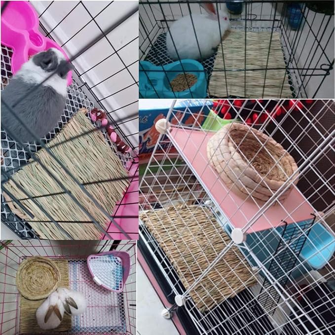Hamiledyi Grass Mat Woven Bed Mat for Small Animal 3PCS Large Bunny Bedding Nest Chew Toy Bed Play Toy for Guinea Pig Parrot Rabbit Bunny Hamster Rat