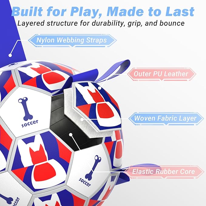 Dog Toy Balls, Dog Soccer Ball with Straps, Interactive World Cup Soccer Ball for Medium Dogs, Water Fetch Toys, Tug-of-War, Herding Ball Toys Outdoor, Dog Birthday Toy, Blue (6 Inch)
