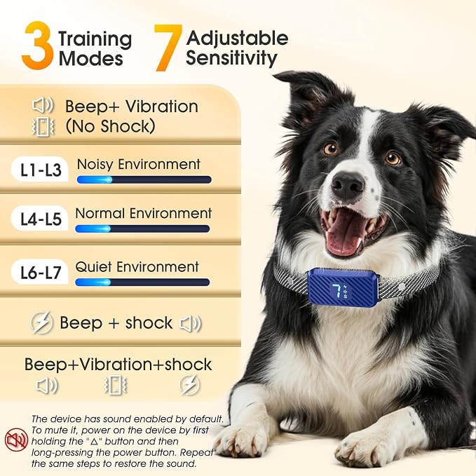 Dog Bark Collar for Large Medium Small Dogs, Effective No-Bark Collar, Smart Barking Collar, 2026 Upgraded Bark Collar with 7 Sensitivity, 3 Modes, Dark Blue