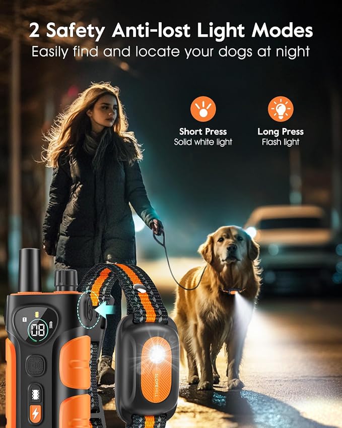SLOPEHILL Dog Shock Collar - 4200FT Dog Training Collar with Remote,IPX8 Waterproof E-Collar with Beep,Vibration,Shock,Flash Light,No Shock Mode,Shock Collar for Small Medium Large Dog 8-140lbs,Orange