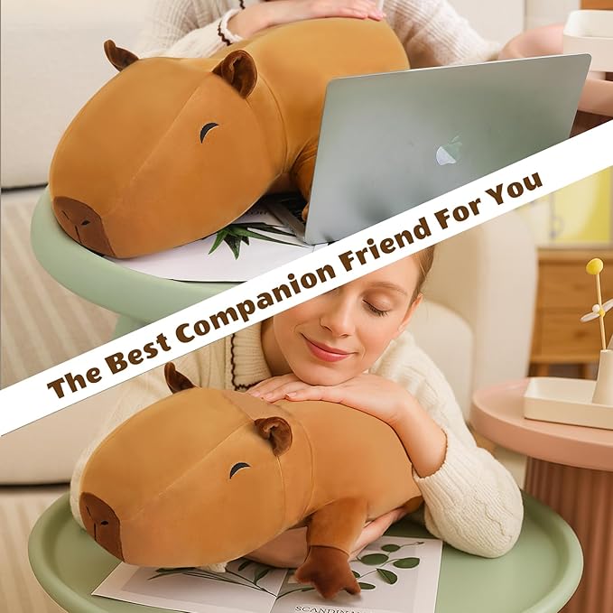 Finebee Weighted Capybara Stuffed Animals, Cute Weighted Capybara Plush, Soft Stuffed Weighted Plushie Pillow Gifts for Kids & Adults (23.6" 3.1Lbs)