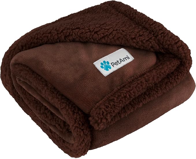 PetAmi Dog Blanket for Small Medium Dogs Cats Puppies Kittens, Soft Sherpa Fleece Pet Blanket Throw, Reversible Plush Couch Cover Protector for Crate Carrier Chair Machine Washable, 40x29, Solid Brown
