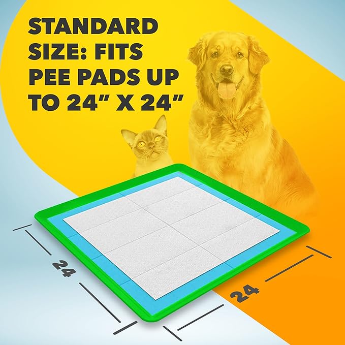 Skywin TidyFriend Dog Pee Pad Holder Tray - Fits Up to 24” x 24” Pee Pad Holder for Dogs - Stable Grip, Raised Edges, Quick-Wipe Silicone Surface Dog Pad Holder for Indoor Flooring Protection (Green)