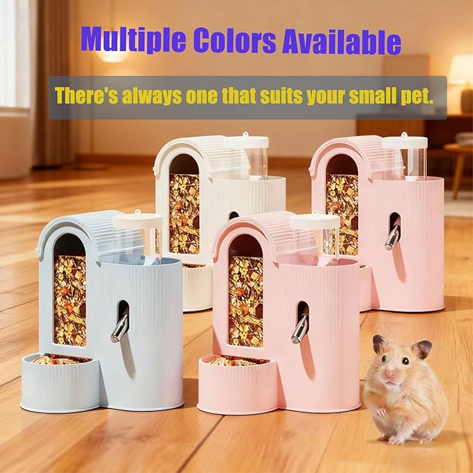 Rabbit Food Water Dispenser, Guinea Pig Water Bottle & Automatic Bunny Feeder, Cage Accessories,3 Color Feeder Dispenser for Hamster, Chinchilla, Ferret Small Animals (Pink)