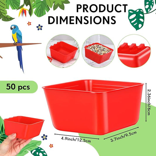 Maxdot 50 Pcs Cage Cups Chicken Feeder Cups 16 oz Hanging Bird Food Water Bowl Bunny Cage Feeding Dish for Pet Parrot Rooster Parakeet Gamefowl Poultry Pigeon(Red)