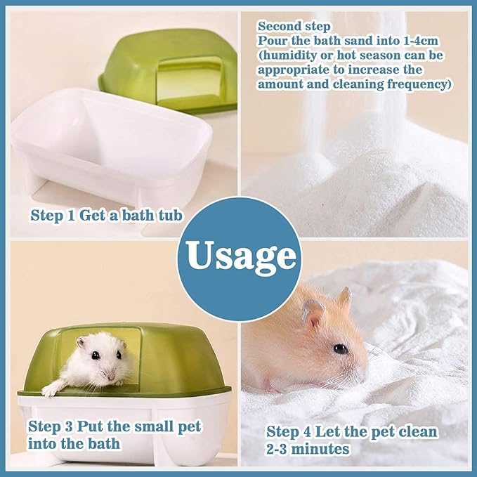 Hamster Sand Bath - Whit Fine Sand Hamster Bedding Reptile Silica Sand Gerbil Hideout for Hamster Chinchillas Gerbil Small Animals Small Pets (Flower Scent, 1.1 lb + S Hamster Bathtub + Scoop)