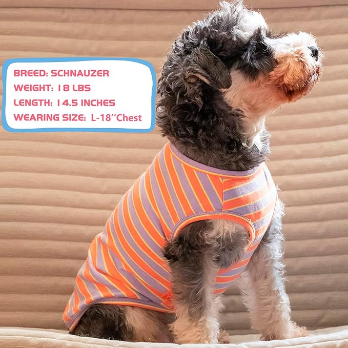 KYEESE 2Pack Dog Shirt, Soft Striped Dogs T Shirts, Lightweight Pet Tank Top, Sleeveless Dog Shirt for Large Dogs, Stretchy Comfortable Pet Vest, Purple+Orange Striped, 3XL