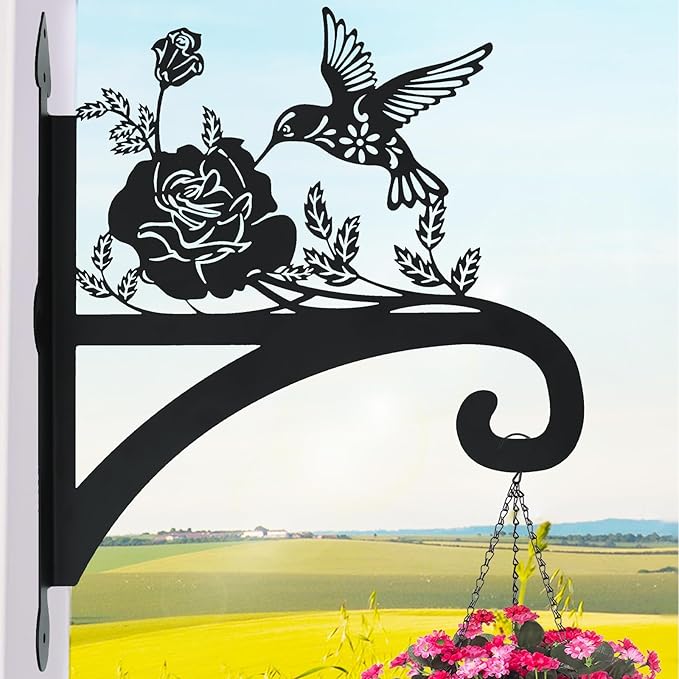 Hanging Plant Hanger Bracket Plant Hooks for Hanging Baskets Heavy Duty Decorative Hummingbird Silhouette Wall Mounted Hanging Plant Hangers Outdoor for Flower Pot Bird Feeder Wind Chimes