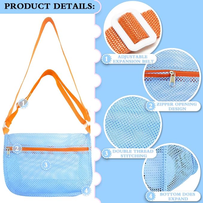 Beach Mesh Shovel and Shell Bag Set, Shark Tooth Sifter Dipper with Mesh Beach Bags for Shell Collecting, Kids Sand Filter Scooper Toys for Toddlers Shelling Picking Up (Black)