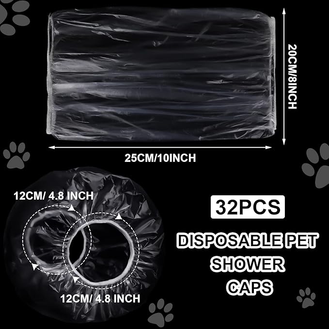 Weewooday 32 Pieces Disposable Pet Shower Caps - Plastic Dog Ear Covers for Bathing, Drops, Guard - Transparent Overhanging Ears Protection for Puppy, Kitten, Small Pets Bath, Shower, Rain Water