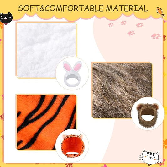 Weewooday 5 Pcs Cat Adorable Costume Bunny Hat with Ears Funny Mane Cat Hat for Pets and Small Dogs Kitten Puppy Party Costume Accessory Headwear(Rabbit, Lion, Leopard, Tiger, Giraffe)