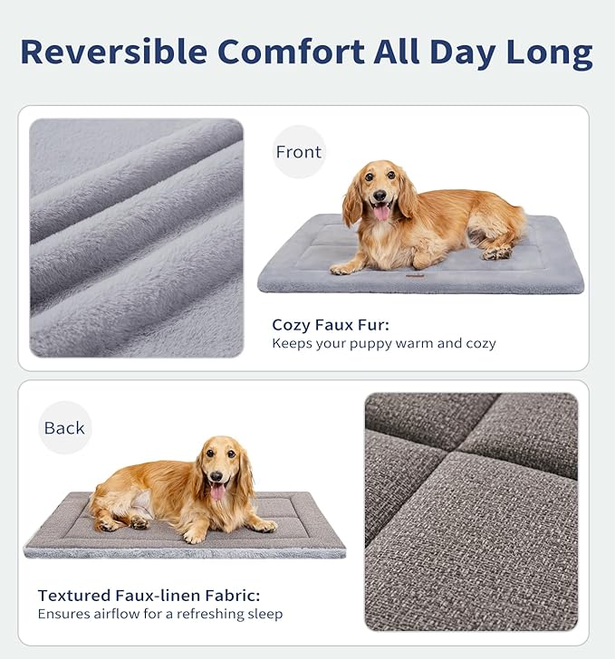 MADE 4 PETS Dog Crate Pad Bed for Large Dogs, Washable & Reversible, Anti-Slip Kennel Mat for Cozy Sleeping, Soft Fluffy Dog Bed for Indoor & Outdoor Use, 41"x29", Gray