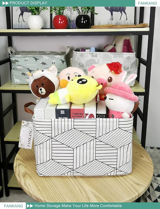 Storage Basket,Nursery Hamper Canvas Laundry Basket Foldable with Waterproof PE Coating Storage, Office, Bedroom, Clothes,Toys (L, REC-Diamond)