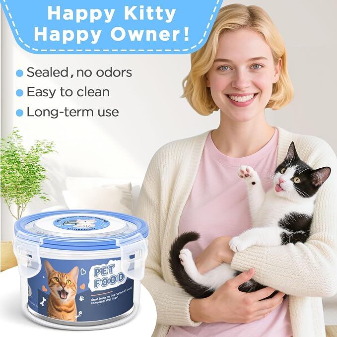 2 Pack Cat Food Can Covers Lids, Reusable Airtight Can Cover Pet Food Container - Keeps Canned Cat Food, Cat Wet Food Fresh, Odor-Free, with a SUS 304 Spoon for Easy Scooping