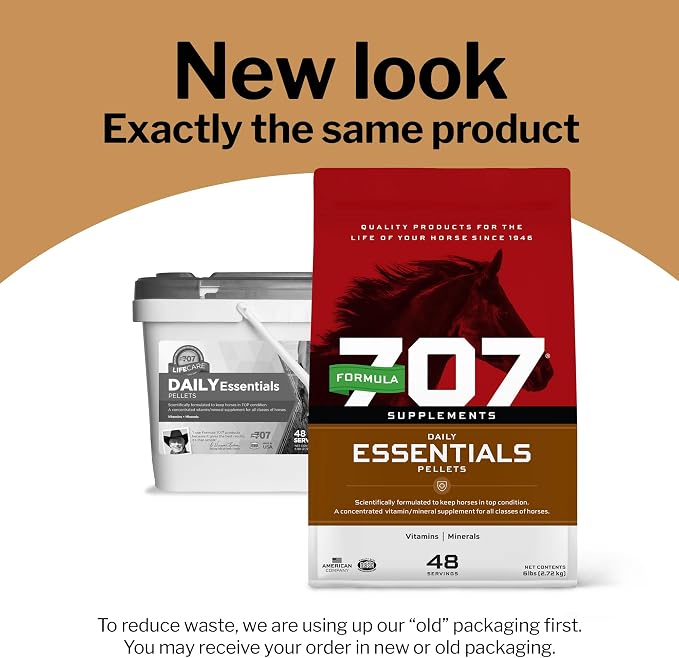 Formula 707 Daily Essentials Ration Balancer Supplement for Horses, 12 lb Bag – 96 Servings – Concentrated Complete Vitamin & Mineral Pellet