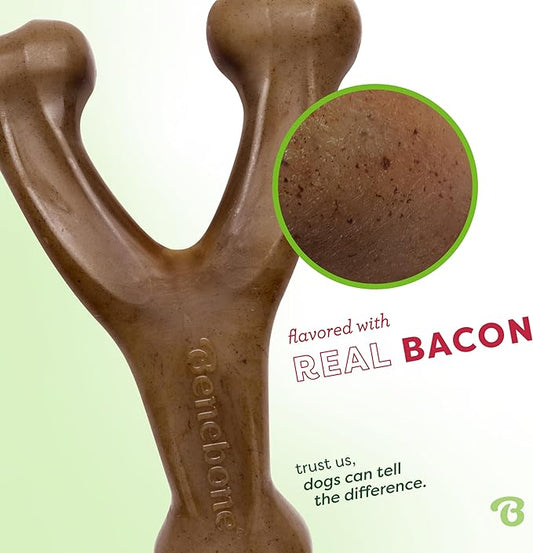 Benebone 2-Pack Wishbone Durable Dog Chew Toy for Aggressive Chewers, Real Bacon Made in USA, Medium
