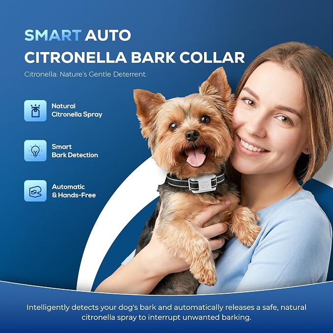 Citronella Bark Collar, Dog Bark Collar for Large Medium Small Dogs, Bark Collar with Adjustable Spray & Sensitivity, Rechargeable Anti-Bark Collar for Dogs with Safe, 2 Collar Straps(White)