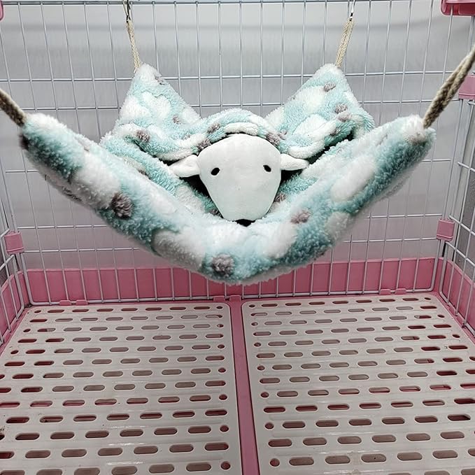 ISMARTEN Small Animal Hanging Hammock, Pet Hanging Nap Sack Sleep Bag Bed, Cage Hammock Beds for Ferret Guinea-Pig Sugar Glider Hamster Rat Mice Chinchilla Flying Gerbil and Squirrel (Green)
