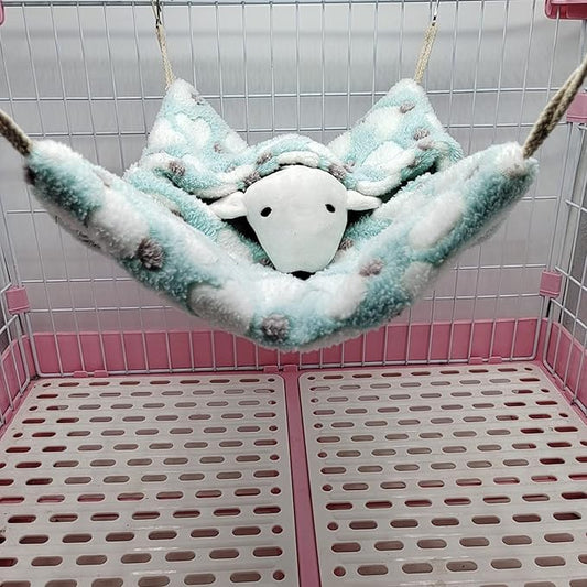 ISMARTEN Small Animal Hanging Hammock, Pet Hanging Nap Sack Sleep Bag Bed, Cage Hammock Beds for Ferret Guinea-Pig Sugar Glider Hamster Rat Mice Chinchilla Flying Gerbil and Squirrel (Green)