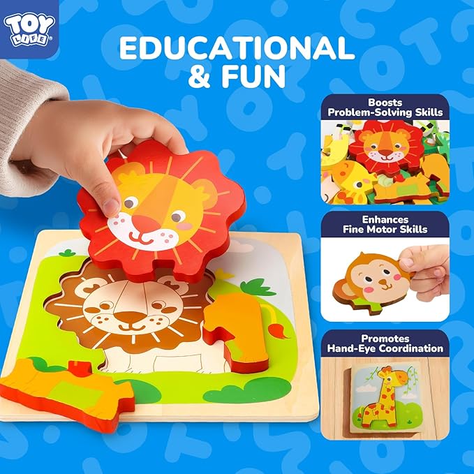 TOY Life Wooden Puzzles for Toddlers 2-4, Montessori Toys for 1 2 3 Year Old Boys Girls, Animals Puzzles Educational Learning Toys 2 Year Old, Birthdays Gifts Toy for 2 Year Old Girl Boy