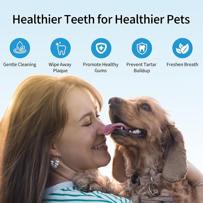 Dog Teeth Cleaning Finger Wipes - Pet Dental Care Wipes for Dogs & Cats - Freshens Breath - Remove Plaque and Tartar - 52 Count - Green Tea Scent