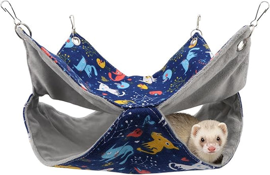 Litewoo Rat Ferret Hammock Hanging Small Animal Hammock Toy Warm Pet Bunk Bed Cage Accessories for Small Animals Ferret Guinea Pig Chinchilla Sugar Glider Hamster Squirrel Bird (Blue CAT,Medium)