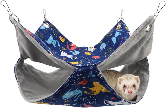 Litewoo Rat Ferret Hammock Hanging Small Animal Hammock Toy Warm Pet Bunk Bed Cage Accessories for Small Animals Ferret Guinea Pig Chinchilla Sugar Glider Hamster Squirrel Parrot Bird (BLUE CAT,SMALL)