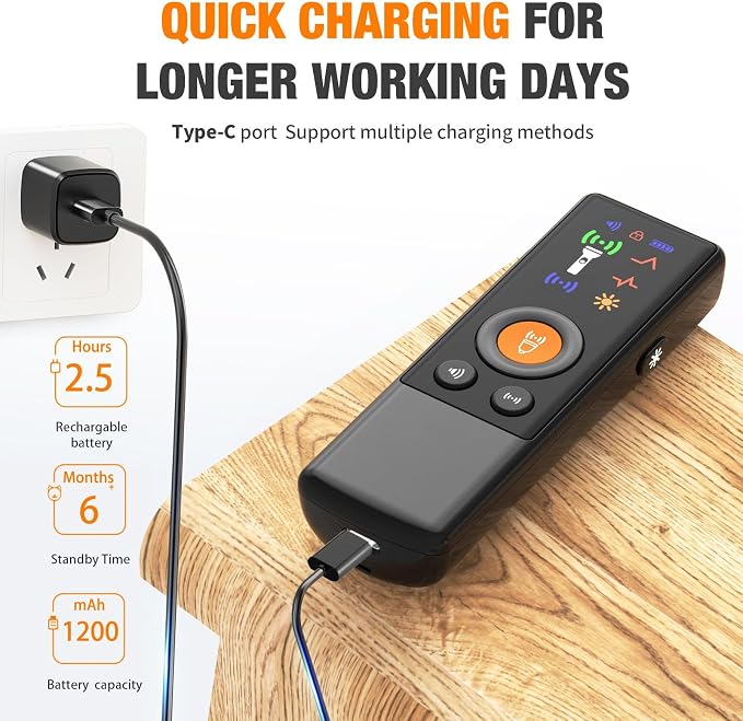 Dog Bark Deterrent Devices 2X Power Anti Barking Device for Dogs, Ultrasonic Dual Emitters, 4 Training Modes Barks No More Indoors Outdoors Behavior Correct Safe & Humane Rechargeable (Orange)