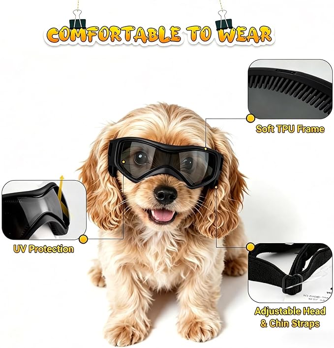 Dog Goggles Small Breed, Dog Sunglasses UV Protection Puppy Eyewear for Small Pet Outdoor Riding Driving, Black S