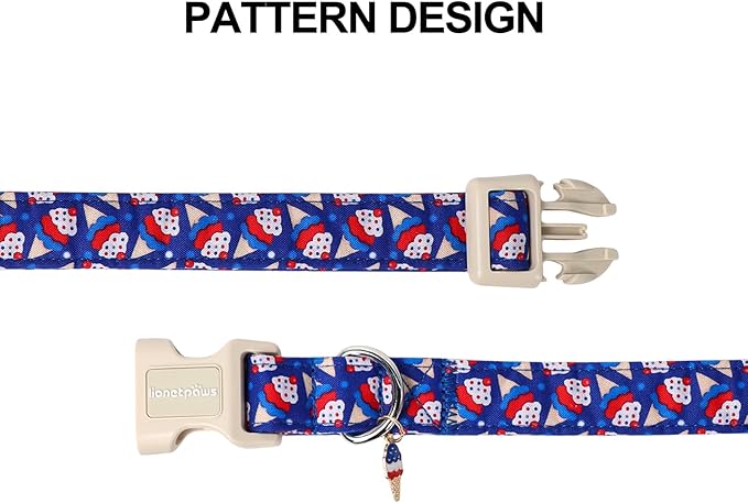 Lionet Paws 4th of July Dog Collar- Cute Blue Red Sundea Dog Collars with Plastic Buckle, Light Adjustable Dog Collars for Small Dogs
