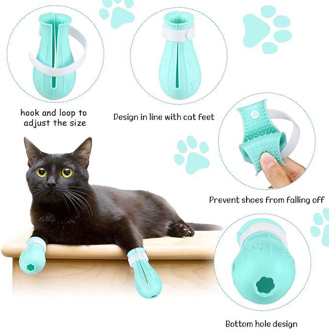 Cat Muzzle for Grooming Cat Adjustable Hood with Paw Covers, Kitten Breathable Anti Bite Muzzles Anti Scratch Boots Silicone Pussy Shoes Boots Kitten Paw Protector for Pet Bathing Shaving(Extra Large)