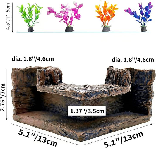 Fish Tank Tree Hole Hideout with 4 Artificial Aquarium Plants | Aquarium Hideout, Shrimp Cave, Aquarium Decor, Fish Tank Accessories for Betta, Guppy, Shrimp, Small Fish