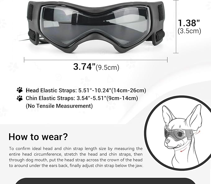 Dog Goggles Small Breed, XS Dog Sunglasses Chihuahua Glasses Anti-UV Eyes Protection for XSmall Pets Tiny Dogs Cats, Black XS